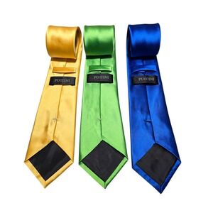 Puccini Hand Made Solid 100% Microfiber Men's Neck Ties Lot (3) Multicolor